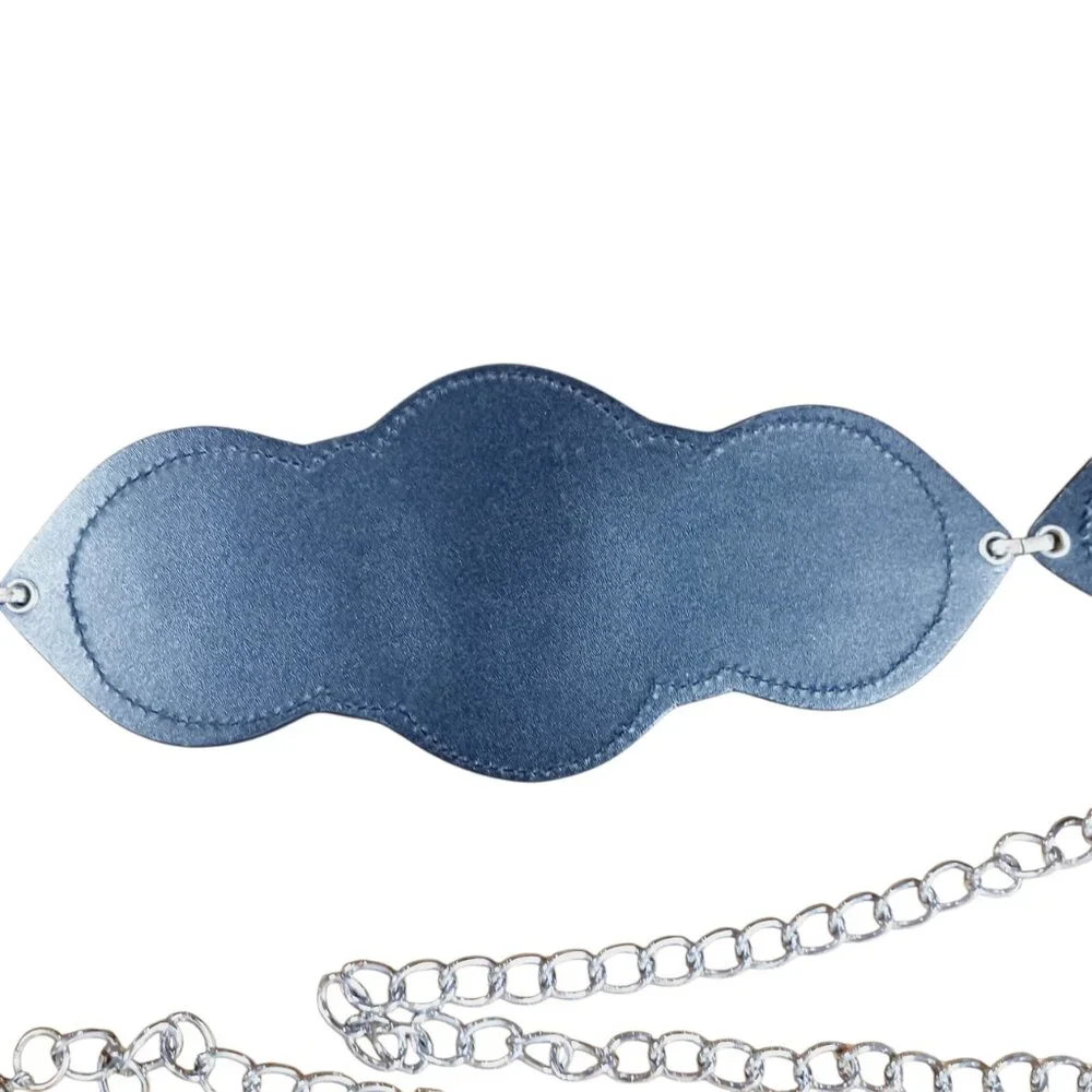 NWT Chico's Blue Faux Stone Silver Chain Link Statement Belt, M/L, Boho, Western